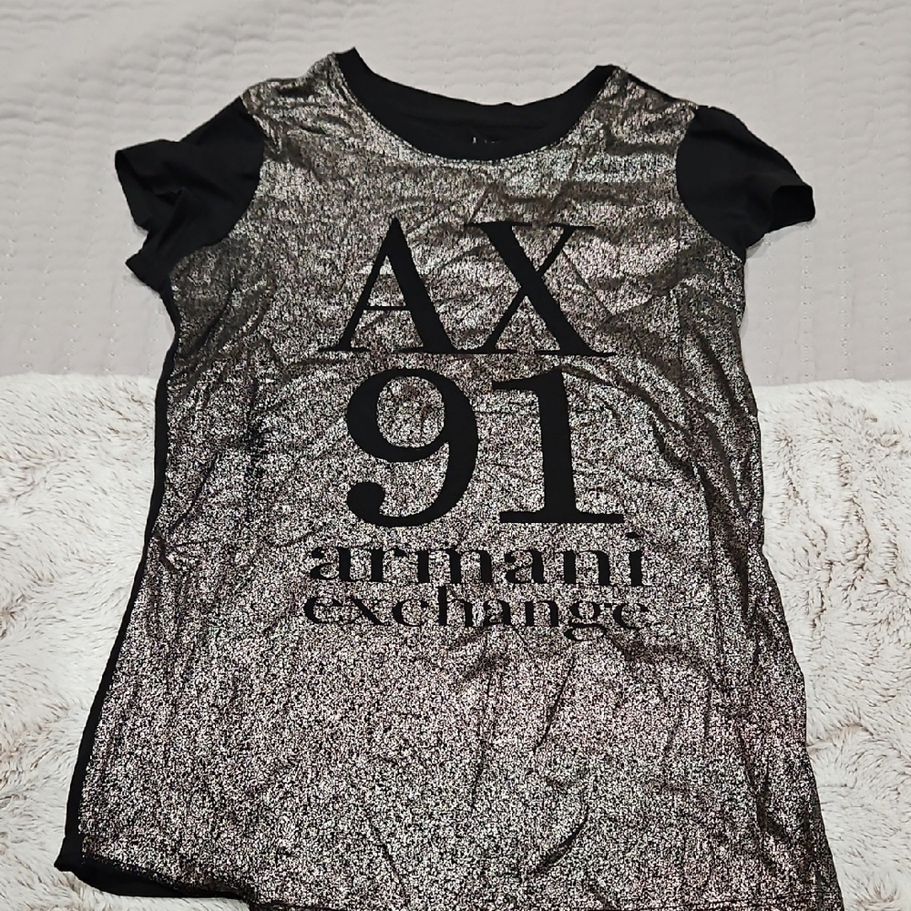 Armani Exchange Black and Silver Logo Tee